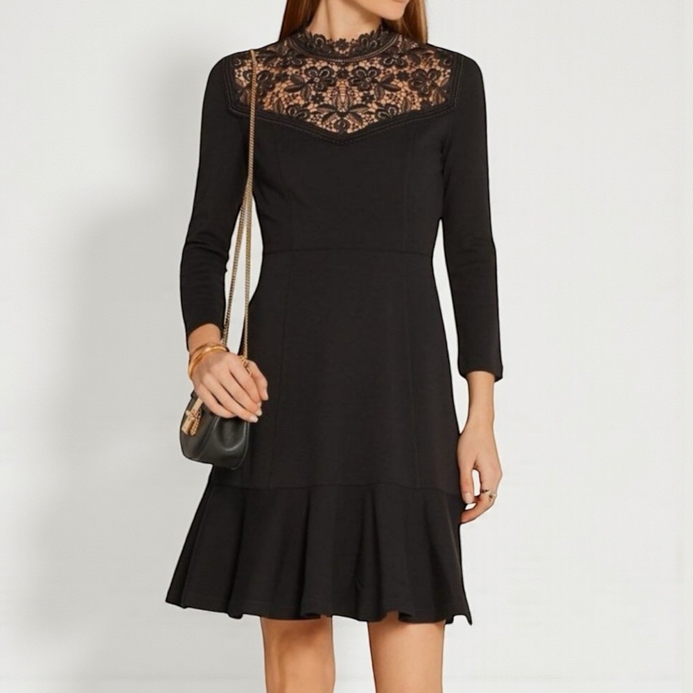 Erdem Black Lace Fit & Flare Cocktail Dress Size 2 Designer Midi